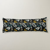 Aquarellfarbene Wildblumen und Blätter auf schwarz Seitenschläferkissen (Rückseite)