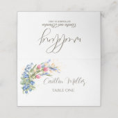 Aquarellfarbene Wildblumen und Blueberry rustikal Platzkarte (Außenseite Aufgefaltet)