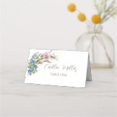 Aquarellfarbene Wildblumen und Blueberry rustikal Platzkarte (Vorderseite)