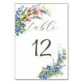 Aquarellfarbene Wildblumen und Blueberry rustikal Tischnummer (Vorderseite)