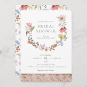 Aquarellfarbene Wildblumen und Brautparty Einladung (Vorne/Hinten)