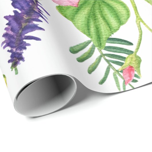 Aquarellfarbene Wildblumen und Schmetterlinge Geschenkpapier (Rolleneckpunkt)