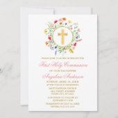 Aquarellfarbene Wildblumen Wreath Gold Pink Kommun Einladung (Vorderseite)