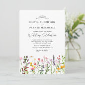 Aquarellfarbene Wildblumen zum Hochzeitsfeiern Einladung (Stehend Vorderseite)