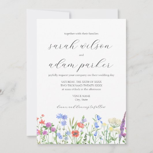Aquarellfarbene Wildblumen zum Hochzeitsfeiern Einladung (Vorderseite)
