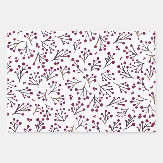 Aquarellfarbene Winter-Blume - Bordeaux Geschenkpapier Set (Vorderseite 3)