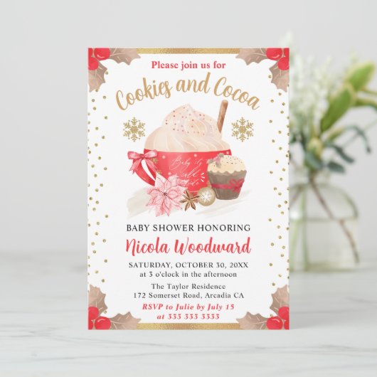 Aquarellfarbene Winter Cookies und Kakao-Babydusch Einladung (Stehend Vorderseite)