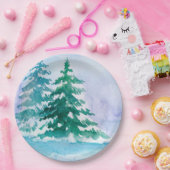Aquarellfarbene Winterkiefern Pappteller (Party)