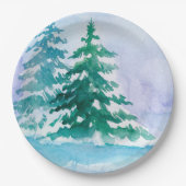 Aquarellfarbene Winterkiefern Pappteller (Vorderseite)