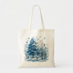 Aquarellfarbene Winterlandschaft im Wald Tragetasche