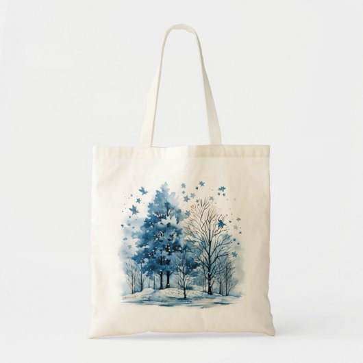 Aquarellfarbene Winterlandschaft im Wald Tragetasche (Vorne)