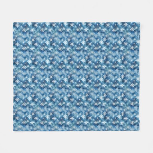 Aquarellfarbene Winterschneeflocken blauer Hinterg Fleecedecke (Vorderseite (Horizontal))