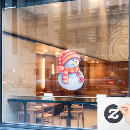 Aquarellfarbene Winterschneemobil Fensteraufkleber (Café-Fenster)