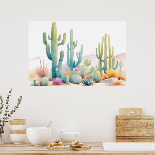 Aquarellfarbene Wüste Illustration Landschaft Poster (Küche)