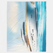 Aquarellfarbene Yacht auf dem blauen Wasser Fleecedecke (Vorderseite)