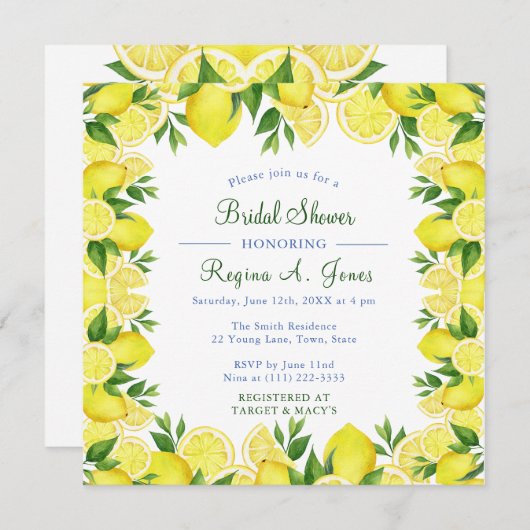 Aquarellfarbene Zitronenfrucht nahtlos grenzenlos Save The Date (Vorne/Hinten)