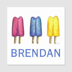 Aquarellfarbene Zweifarbige Pop Popsicles Painted  Namensschild
