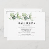 Aquarellfarbener Abschluss 2025 Eukalyptus-Party Einladungspostkarte (Vorne/Hinten)