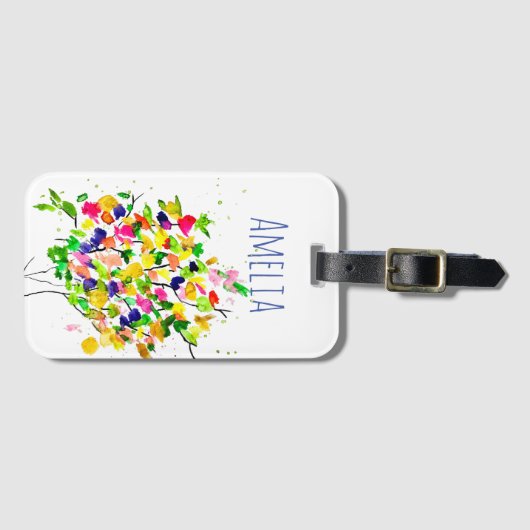 Aquarellfarbener Baum Gepäckanhänger (Vorderseite (Horizontal))