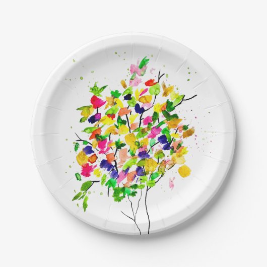 Aquarellfarbener Baum Pappteller (Vorderseite)