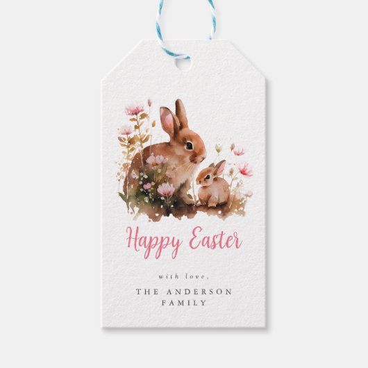 Aquarellfarbener Bunny Oster Geschenkanhänger (Vorderseite)
