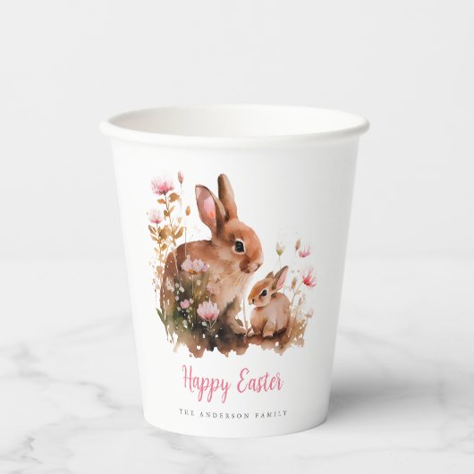Aquarellfarbener Bunny Oster Pappbecher (Vorderseite)