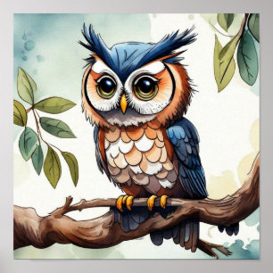 Aquarellfarbener Cartoon Karikatur einer Weitwand  Poster