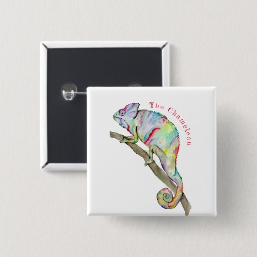 Aquarellfarbener Chamäleon Button (Vorne & Hinten)