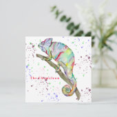 Aquarellfarbener Chamäleon Einladung (Stehend Vorderseite)