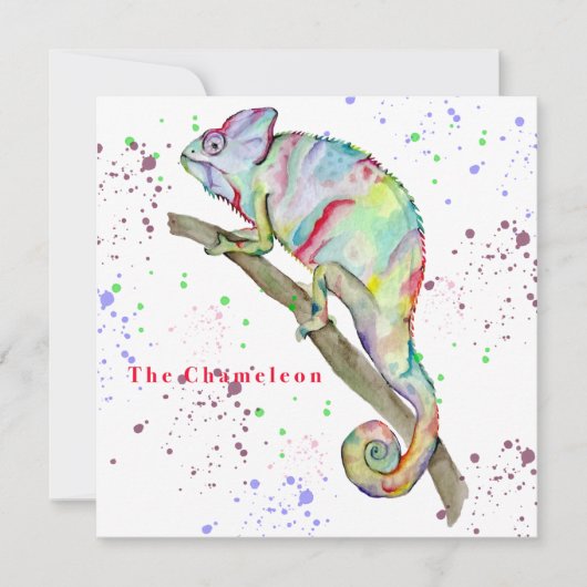 Aquarellfarbener Chamäleon Einladung (Vorderseite)