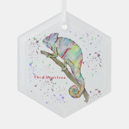 Aquarellfarbener Chamäleon Ornament Aus Glas