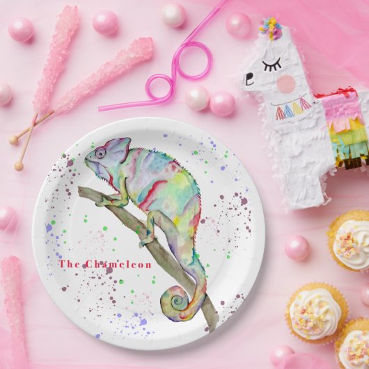 Aquarellfarbener Chamäleon Pappteller (Party)