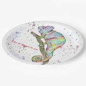 Aquarellfarbener Chamäleon Pappteller (Schrägansicht)