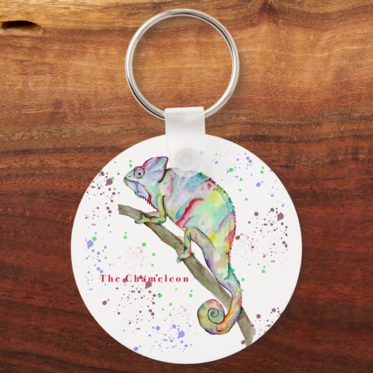 Aquarellfarbener Chamäleon Schlüsselanhänger (Vorderseite)