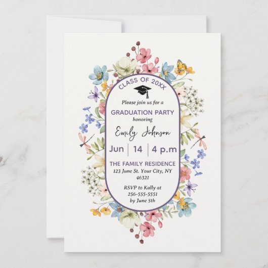 Aquarellfarbener cremefarbener Abschluss Einladung (Vorderseite)