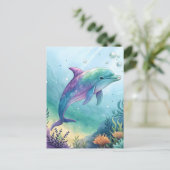 Aquarellfarbener Delphin Postkarte (Stehend Vorderseite)