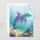 Aquarellfarbener Delphin Postkarte (Vorne/Hinten)