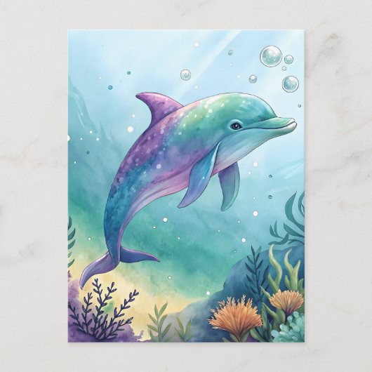 Aquarellfarbener Delphin Postkarte (Vorderseite)