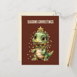 Aquarellfarbener Dinosaurier Weihnachtsbeleuchtung Feiertagspostkarte