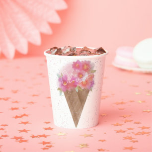 Aquarellfarbener Eiscreme Kapelle mit Namen Pappbecher