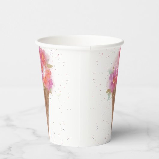 Aquarellfarbener Eiscreme Kapelle mit Namen Pappbecher (Rechts)