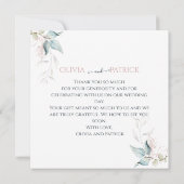 Aquarellfarbener Eukalyptus mit Rose Einladung (Rückseite)