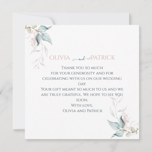Aquarellfarbener Eukalyptus mit Rose Einladung (Rückseite)