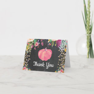 Aquarellfarbener Fall Pumpkin Pink Gold Glitzer Dankeskarte
