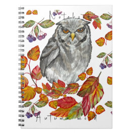 Aquarellfarbener Fall schöne Eule und Blätter Lebe Notizblock