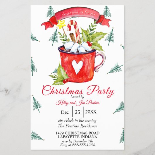 Aquarellfarbener Flyer Weihnachten Party Einladung (Vorne)