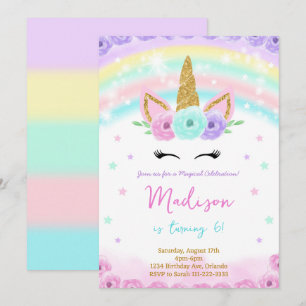 Aquarellfarbener Glitzer Einhorn Geburtstag Einlad Einladung