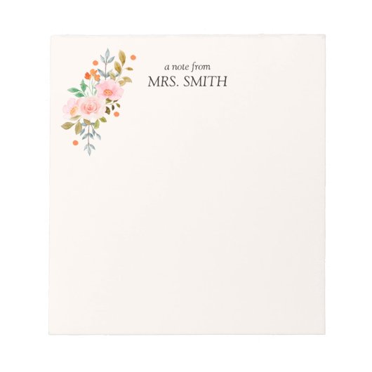 Aquarellfarbener hellgelber Blumenzettel des Lehre Notizblock (Vorderseite)