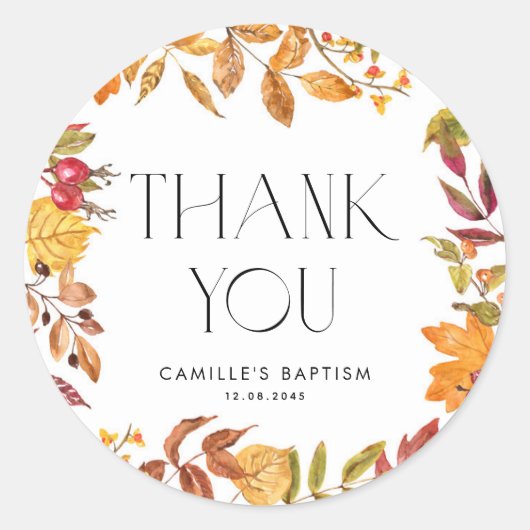 Aquarellfarbener Herbst lässt Wreath-Taufe Vielen Runder Aufkleber (Vorderseite)