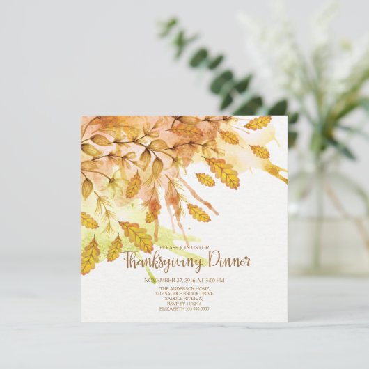 Aquarellfarbener Herbst Verlass Erntedank Abendess Einladung (Stehend Vorderseite)